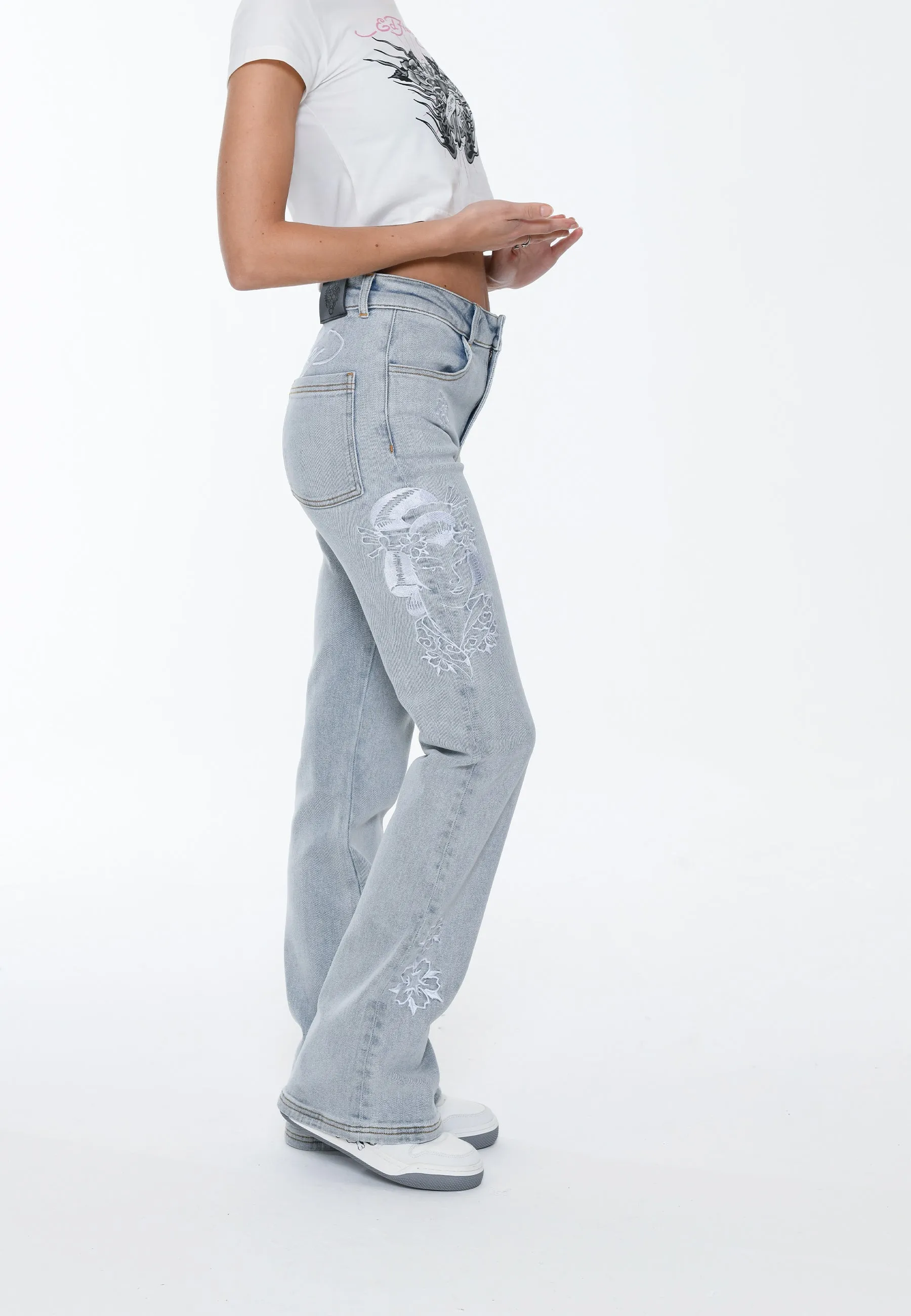 Womens Geisha Mirror Flared Denim Trousers Jeans - Blue