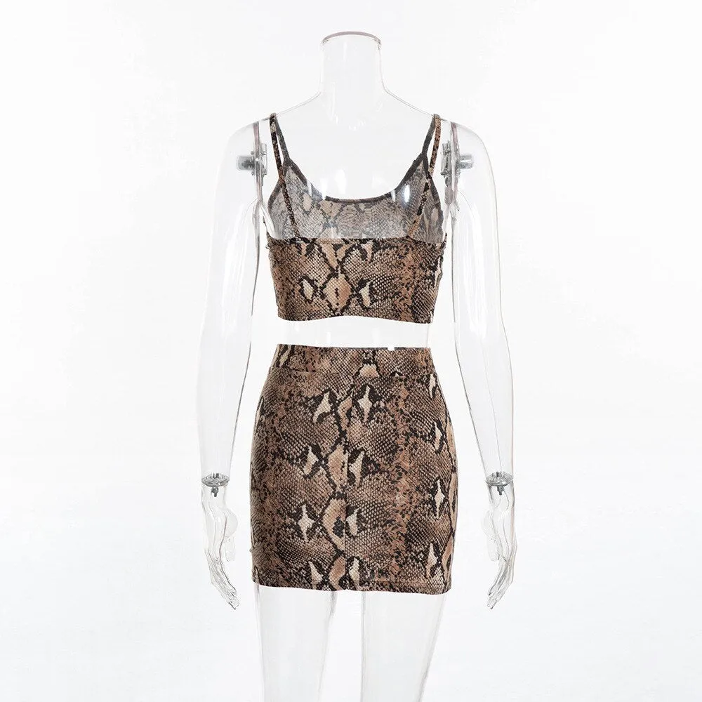 Women's Summer Polyester Leopard Sheath Two-Piece Dress