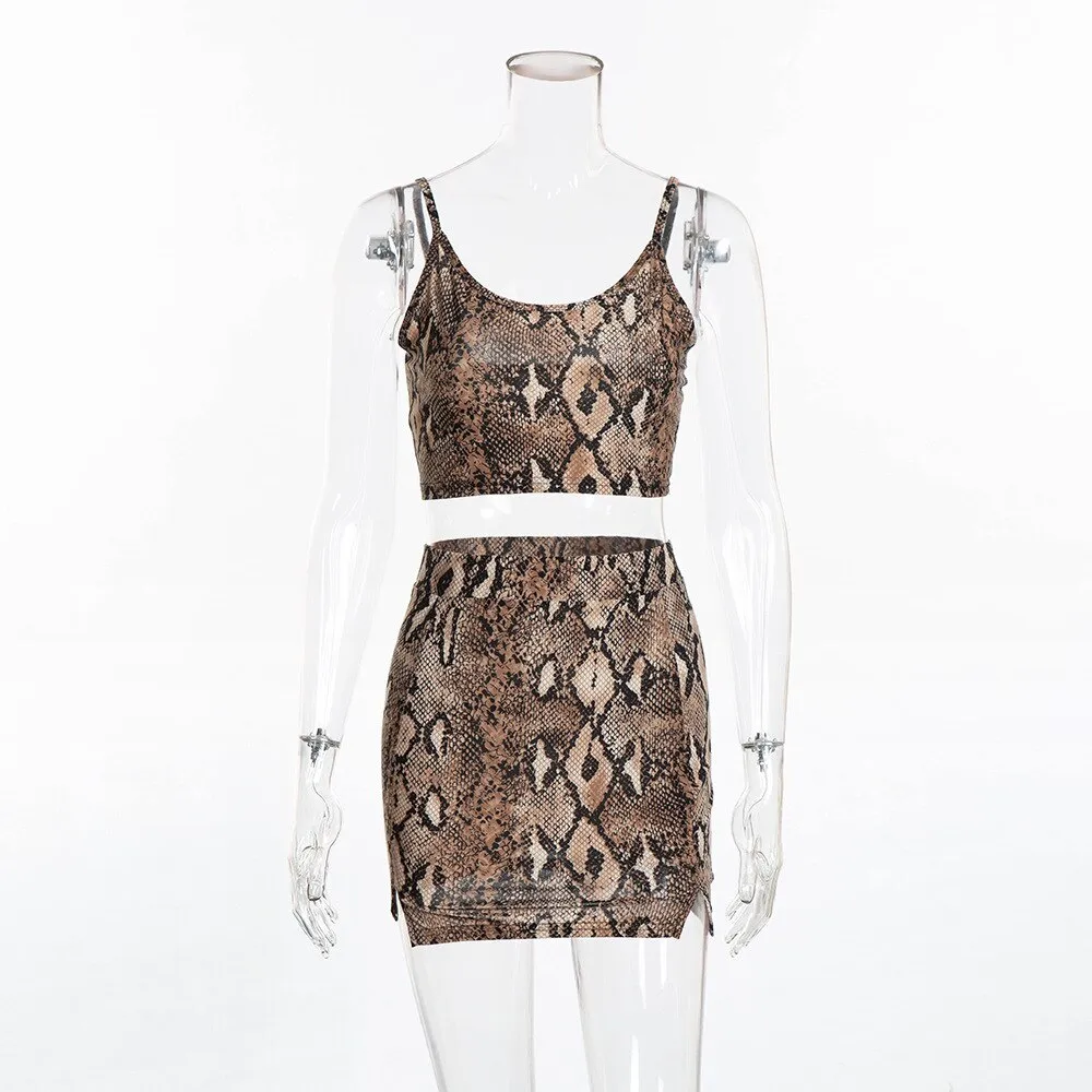 Women's Summer Polyester Leopard Sheath Two-Piece Dress