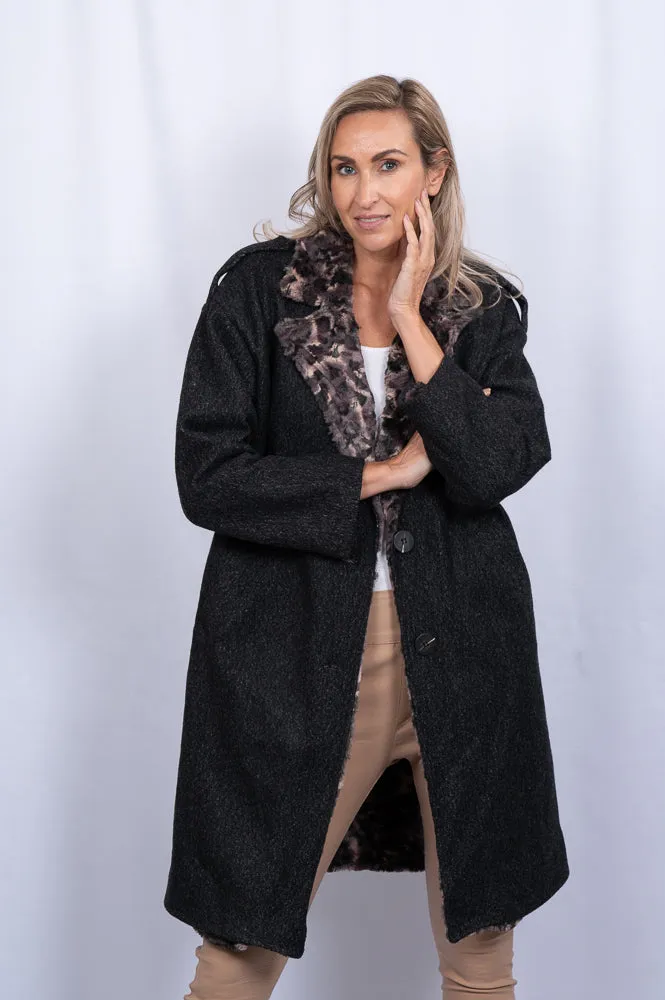 Wool coat with faux fur lining | JOAN COAT