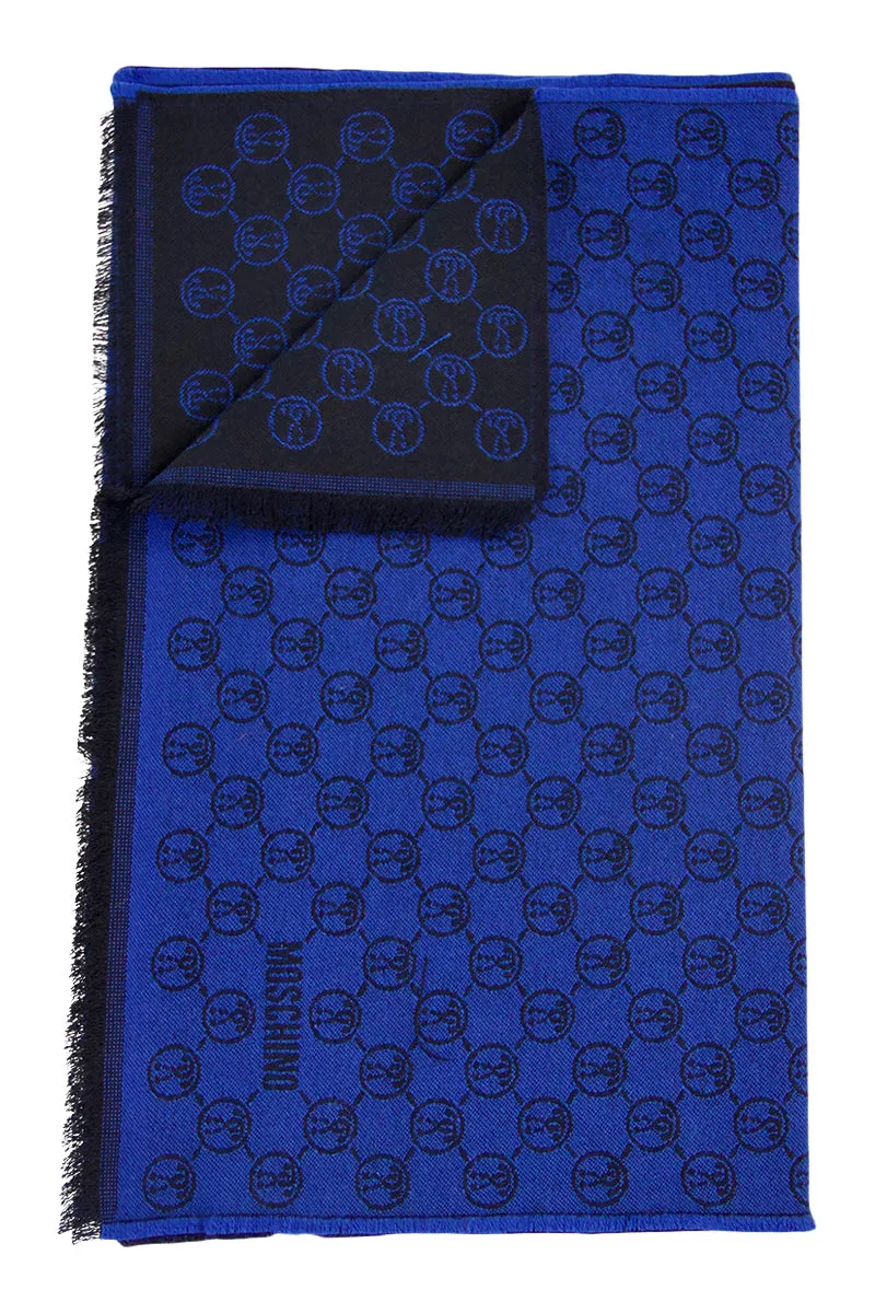 Wool scarf in bright blue and black Moschino