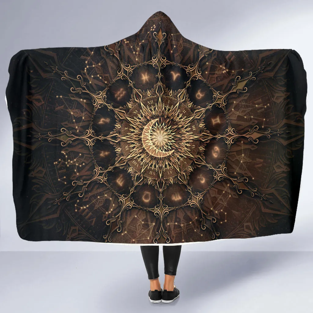 Zodiac Calendar Mandala - Gold | Hooded Blanket | Mandalazed