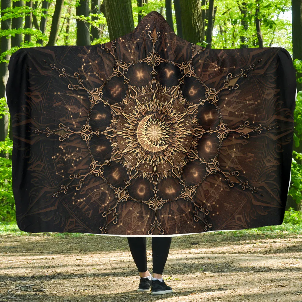 Zodiac Calendar Mandala - Gold | Hooded Blanket | Mandalazed